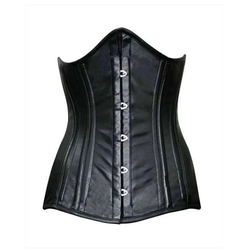 Goth Underbust Black Leather Corset  Double Steel Boned Clincher Leather  Corset