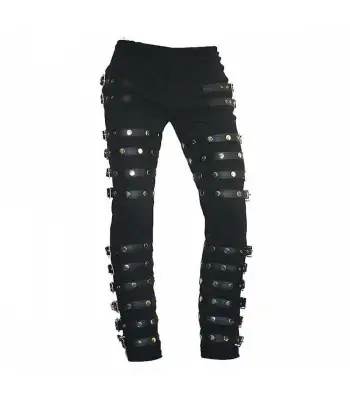 Prime Quality Handmade Gothic Pant White Threads Buckles Zips Chains Straps  Cyber Punk Trousers Pants/USA - DARK ROCK - Premium Gothic Clothing shop  for men and women