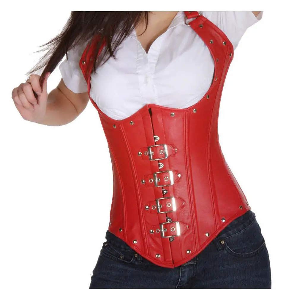 Black Leather Corsets, Steel Boned Under Bust Leather Corset With