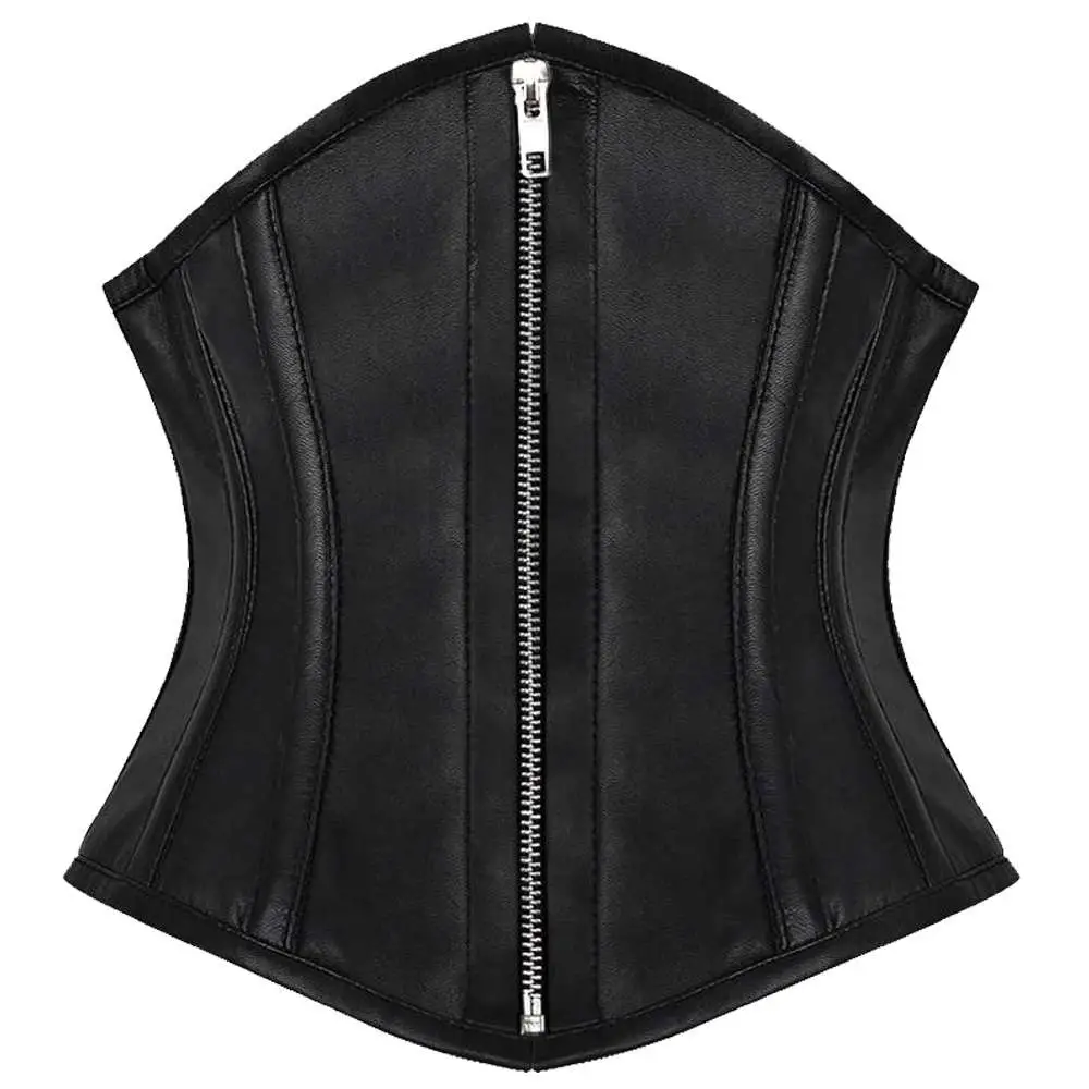 Women Leather OverBust Corset Genuine Leather Steel Boned Waist Training  Corsets