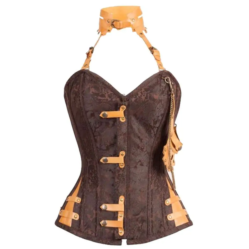 Women Gothic Steampunk Corset Top Vintage Steel Boned Bustier With Chains -   Canada