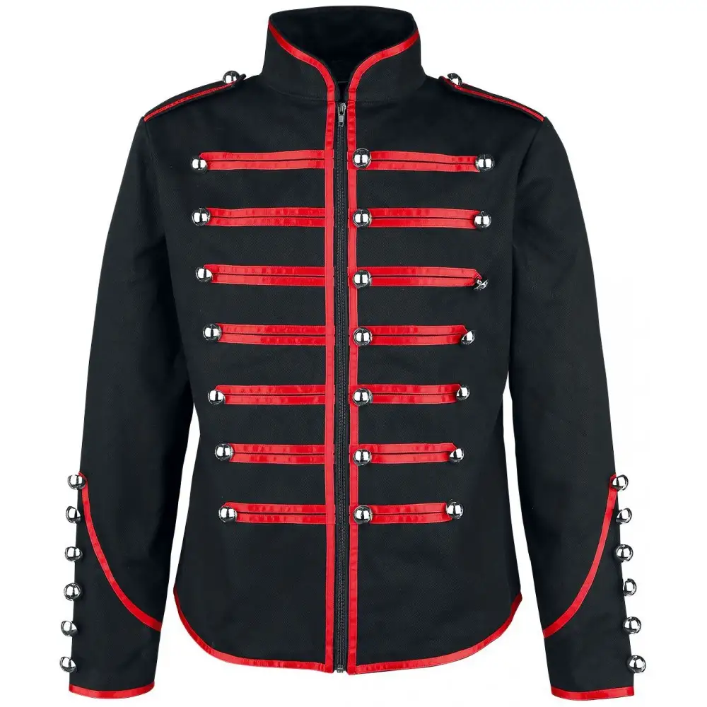 Men's Unique Gothic Steampunk Red Parade Military Marching Band Drummer  Jacket Goth Punk Emo