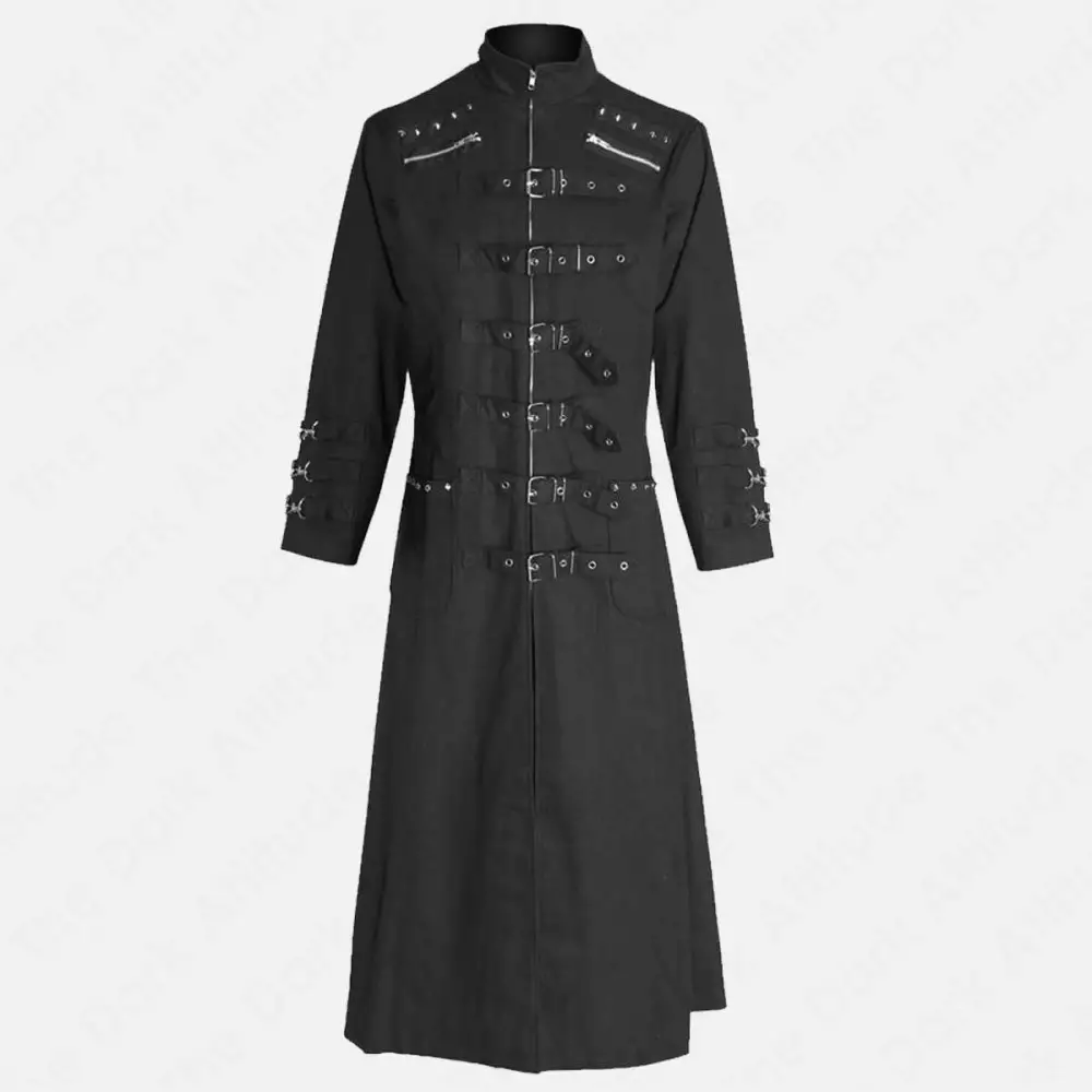 Rivets Straps Gothic Uniform Long Trench Coat | Men Zipper Buckle Full ...