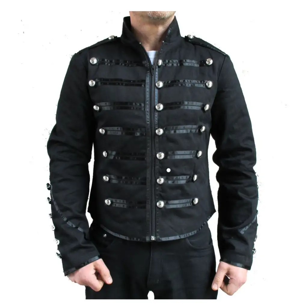  Men's Unique Gothic Steampunk Red Black Parade Military  Marching Band Drummer Jacket Goth Punk Emo : Clothing, Shoes & Jewelry